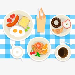 面包香肠欧式早餐和桌布高清图片