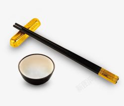 黄色梅花饭碗和筷子高清图片