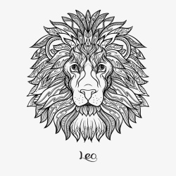 黑色线性素材狮子座的线性手绘矢量图高清图片