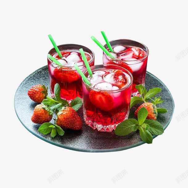 草莓果汁png免抠素材_88icon https://88icon.com 冰块 果汁 格调 烟酒饮料 玻璃杯 绿色 草莓 食物 高雅