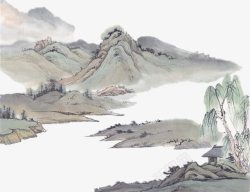 手绘中国风山水水墨画素材