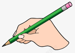 拿着笔的手拿绿色铅笔高清图片