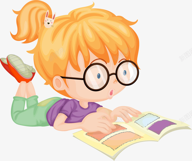 开学季趴着看书的小女孩png免抠素材_88icon https://88icon.com 学习 学生 开学季 开心 看书的小女孩 趴着看书