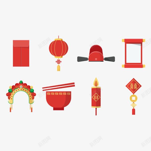 中国婚礼元素png免抠素材_88icon https://88icon.com 中国结 凤冠霞帔 卷轴 新郎帽 灯笼 碗筷 红包