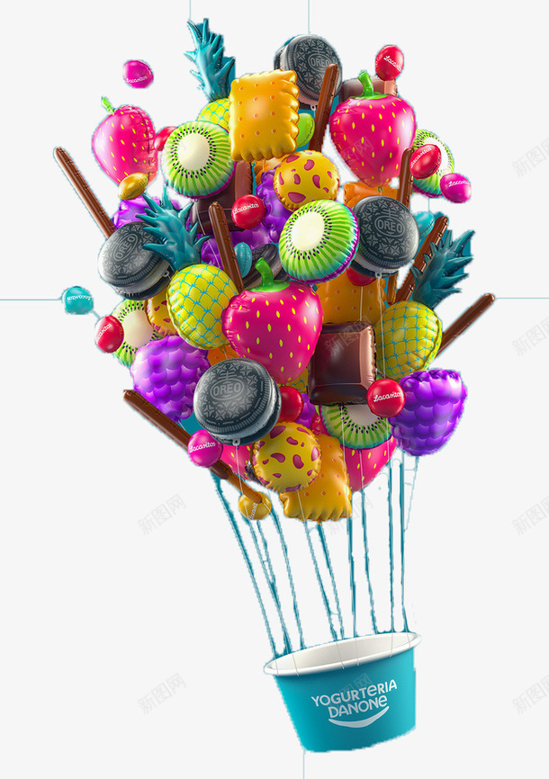 水果气球psd免抠素材_88icon https://88icon.com 创意 气球 水果 造型
