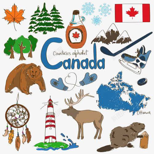 加拿大文化png免抠素材_88icon https://88icon.com Canada 创意 卡通 手绘 曲棍球 枫叶 民族风华 洋酒 灯塔 熊 麋鹿