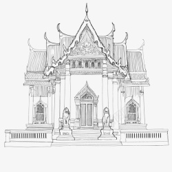 黑白线性泰国传统建筑手绘矢量图高清图片