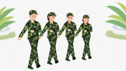 军训背景卡通手绘开学季军训的学生高清图片