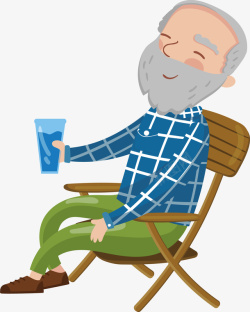 老爷椅子坐在椅子上喝水的老爷爷矢量图高清图片