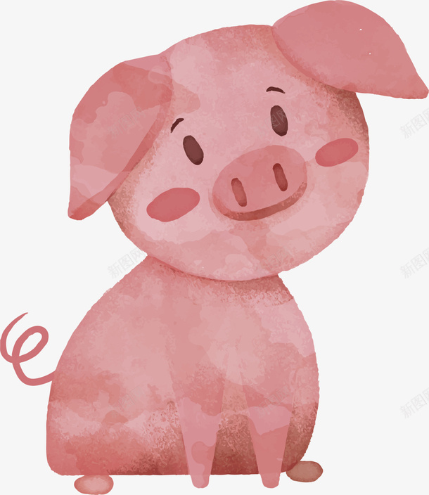 手绘红色可爱小猪png免抠素材_88icon https://88icon.com 可爱小猪 手绘小猪 水彩 红色小猪 绘画 蹲着的小猪