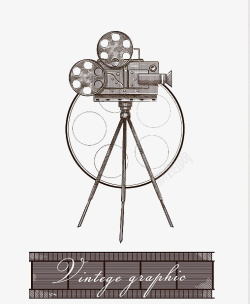怀旧电影胶片钢笔插图放映机及胶片轴高清图片