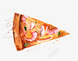 手绘卡通一片大虾披萨素材