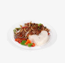 菜品宣传素材洋葱黑椒炒牛肉饭高清图片