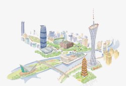 标志性建筑物手绘广州海心沙高清图片