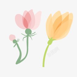 粉绿色花卉装饰创意手绘花草花朵郁金香高清图片