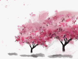 粉色树林水墨画桃花树林装饰高清图片