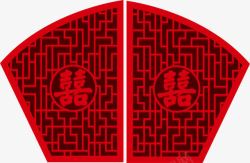 红色中国风双喜窗棂素材