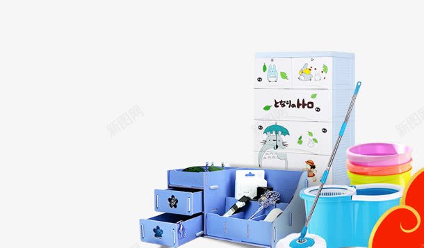 蓝色收纳盒拖地桶家居用品电商png免抠素材_88icon https://88icon.com 家居 拖地 收纳 用品 蓝色