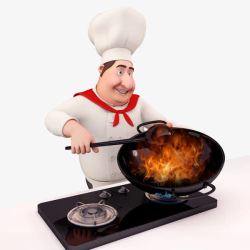 卡通厨师大火炒菜的厨师高清图片