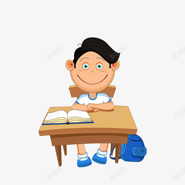 卡通认真老实听课的小学生png免抠素材_88icon https://88icon.com 卡通小学生 端正坐姿 老实 蓝色书包 认真听课 课桌