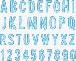 手绘英文字母免抠PNG蓝色手绘英文字母合集高清图片