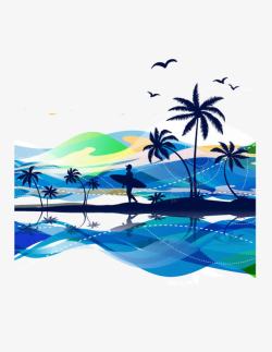 海浪倒影蓝色椰子树海洋背景装饰高清图片