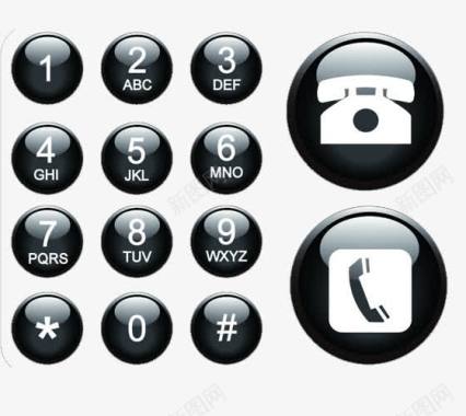 黑色手机边框黑色电话图标及数字键图标