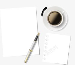 纯白信纸钢笔咖啡素材