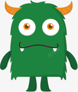 妖怪PNG矢量图卡通绿色牛角小怪物高清图片