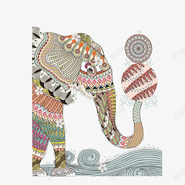 民族风大象手绘png免抠素材_88icon https://88icon.com 动物 唯美 大象 大象装饰画 手绘 水体 球体 精致 绘画
