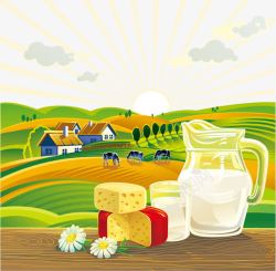 牛奶与农场农业卡通高清图片