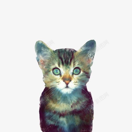 小猫迷幻水彩画png免抠素材_88icon https://88icon.com 呆萌表情 宠物 星光效果 正面照 灰色 猫咪 表情特效