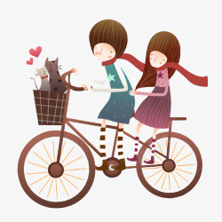 郊游的女孩春天情侣骑车踏青郊游卡通人物免高清图片