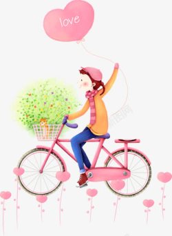爱心花丛骑自行车的女孩高清图片