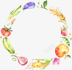 手绘水果蔬菜花环素材