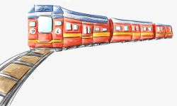 红色背景竖版手绘红色卡通火车造型高清图片