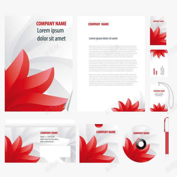 红色几何画册矢量图ai免抠素材_88icon https://88icon.com VI设计 几何 名片 宣传单 时尚 炫彩 画册 视觉系统设计 矢量图