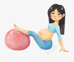 水彩手绘孕妇练瑜伽素材