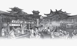 古画老北京集市高清图片