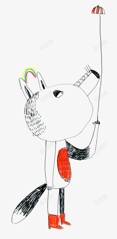 卡通大灰狼png免抠素材_88icon https://88icon.com 儿童插画 动物 卡通狼 头狼 彩虹 涂鸦 线条