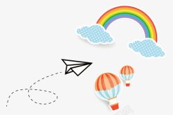 矢量彩虹热气球手绘彩虹热气球纸飞机高清图片