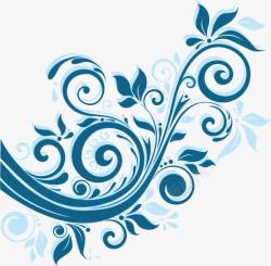 蓝色螺旋手绘藤蔓欧式花纹素材