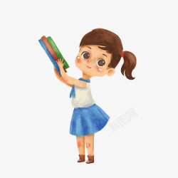 拿着书本水彩手绘拿着书本的女孩高清图片