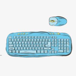 蓝色手绘鼠标键盘素材