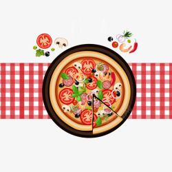 红蘑菇披萨俯视图高清图片