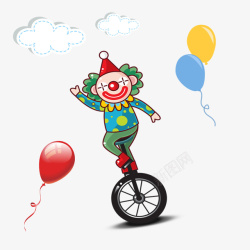 卡通独轮车骑单车的卡通小丑卡通气球立体云高清图片