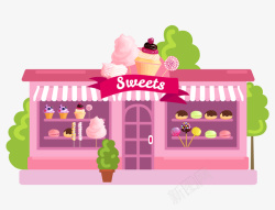 门面装修设计手绘卡通粉色甜品店面高清图片