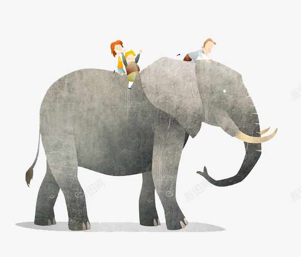 骑在大象身上的孩子png免抠素材_88icon https://88icon.com 创意设计 卡片封面 手绘插画