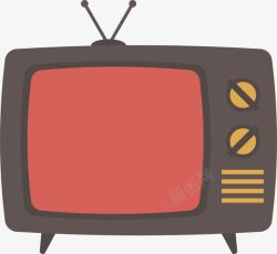 红色电视机复古老旧天线电视机高清图片