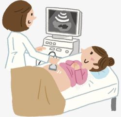 红色扫描雷达孕妇B超检查漫画高清图片